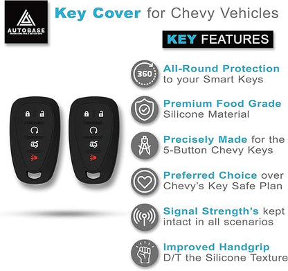 Autobase Silicone Key Fob Cover for Chevy Malibu Camaro Trax Traverse Trailblazer Sonic Blazer Cruze Volt Equinox Spark | Car Accessory for Chevrolet | Key Protection Case 2 Pcs (Black)