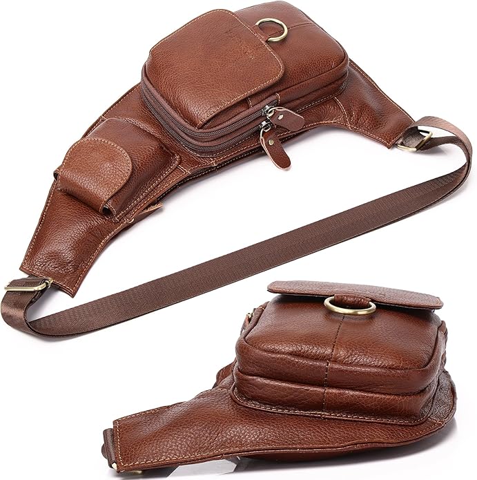KPYWZER Vintage Leather Sling Bag Backpack for Men Crossbody Shoulder Chest DayPack Backpacks