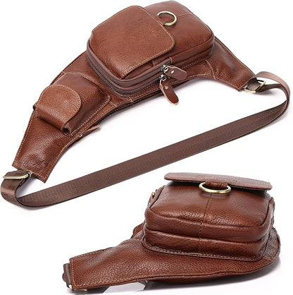 KPYWZER Vintage Leather Sling Bag Backpack for Men Crossbody Shoulder Chest DayPack Backpacks