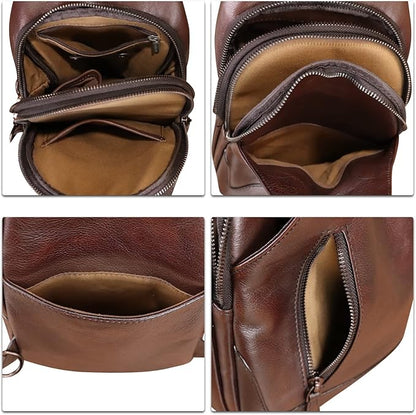 LRTO Genuine Leather Sling Bag for Men and Women Real Leather Shoulder Crossbody Bag Chest Bag Sling Backpack Purse