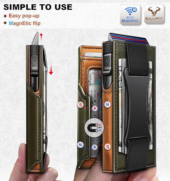 BULLIANT Men Wallet Gift Boxed,Slim Front Pocket Wallet Money Clip Card Holder 3.8"x2.7",Pop-up Access