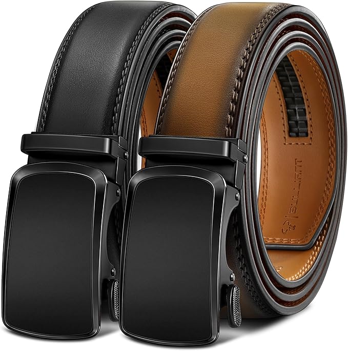 BULLIANT Men's Ratchet Belt 2 Pack-Click Leather Belt Adjustable for Men Gift 1 3/8-Cut for Perfect Fit