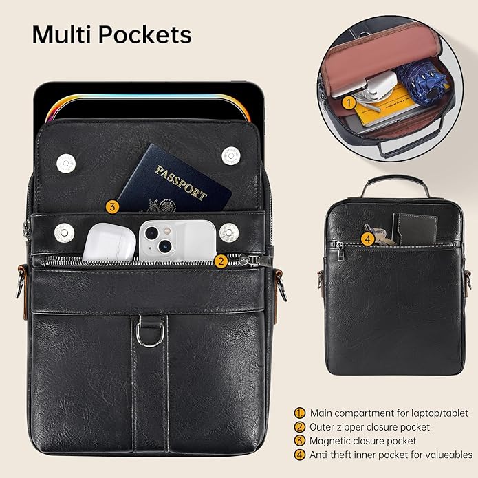 13 Inch Laptop Shoulder Bag Leather Carrying Case for Macbook Air 13" M5 M4 M3 M2 A3420 A3113 A2681/ MacBook Neo 13 A18 Pro