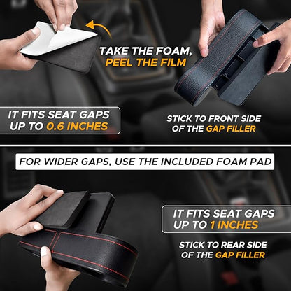 EcoNour Car Seat Gap Filler with Cup Holder (25.4 x 15.2 cm) | Auto Console Organizer in Between Front Seats for Holding Phone, Drink and Cards | Travel Accessories with 2 Headrest Hooks