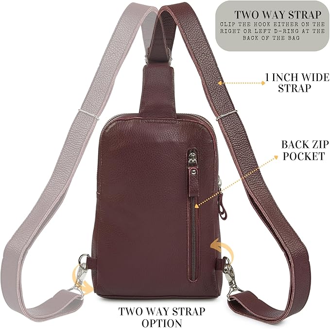 Leather Sling Bag for Women Genuine Crossbody Purse Small Trendy Cross Over Chest with Phone and Credit Card Slots (Burgundy Nappa)