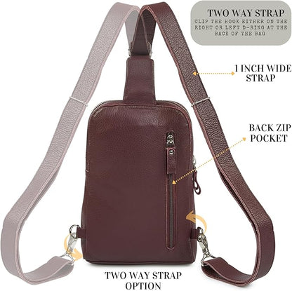 Leather Sling Bag for Women Genuine Crossbody Purse Small Trendy Cross Over Chest with Phone and Credit Card Slots (Burgundy Nappa)