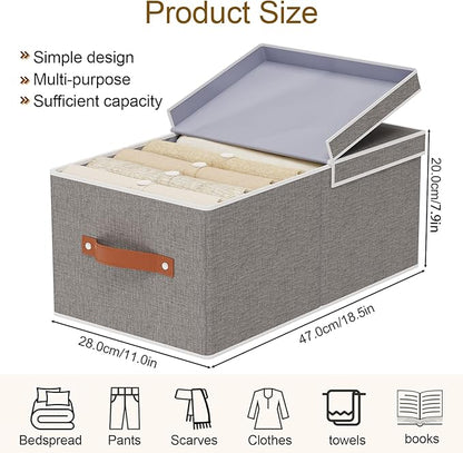 3-Pack Storage Boxes, Foldable Blanket Basket with Detachable Lid, Linen Closet 0rganizers with Double Handles, Collapsible Cubes for Organizing, Grey, 18.5 x 11 x 7.9 in