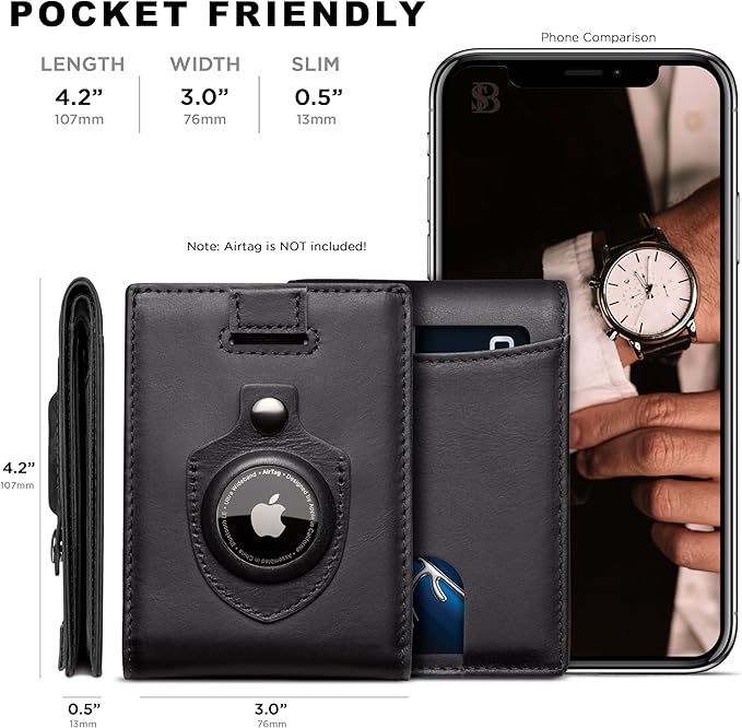 SERMAN BRANDS RFID Blocking Slim Bifold Genuine Leather Thin Minimalist Front Pocket Wallets for Men Billfold Wallet Men Gift