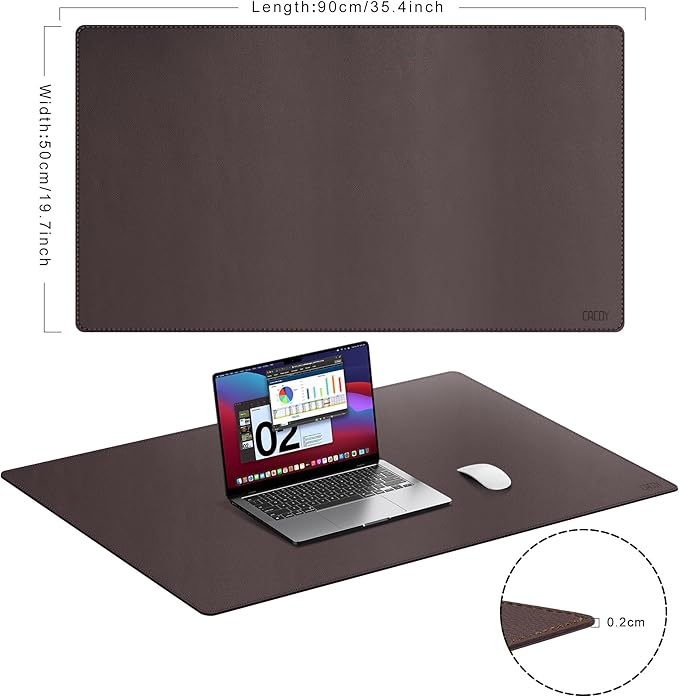 Cacoy 36" x 20" Leather Desk Pad Blotter, XXL Large Gaming Mouse Pad, Waterproof PU Leather Desk Mat On Top of Desk for Office and Home (Brown)