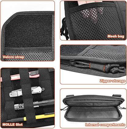 1000D Sun Visor Organizer with Zipper Visor Storage Pouch, Car Sunglasses Holder, Hard Molle Panel for Tactical Gears, Fits Most Car, SUVs, and Trucks