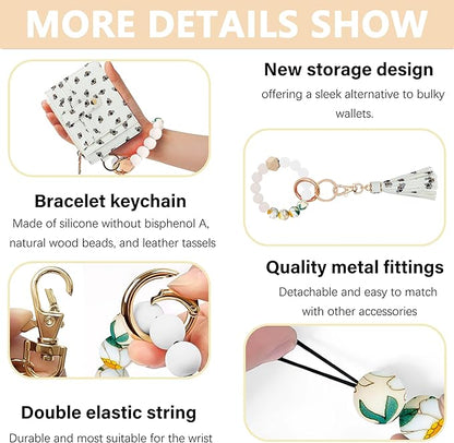 KNGITRYI Wallet Keychain Wristlet for Women,Slim RFID Credit Card Holder Purse Tassel Keychain Bangle Key Ring for Men Women