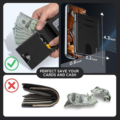 umoven Wallet for Men - Pop Up Case, Cash Slot, and Credit Card Slot - Slim Aluminum Wallet with RFID Blocking, Minimalist Leather Wallet Front Pocket with ID Window, Gift Box (Dark black)