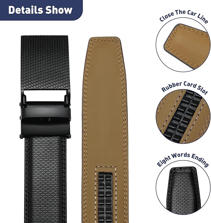 Men's Belt, Leather Ratchet Belt For Men's Dress 3.0cm,1 1/8" Size Adjusted Automatic Buckle