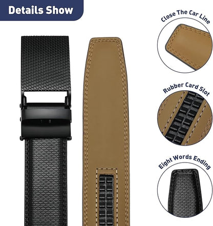 Men's Belt, Leather Ratchet Belt For Men's Dress 3.0cm,1 1/8" Size Adjusted Automatic Buckle