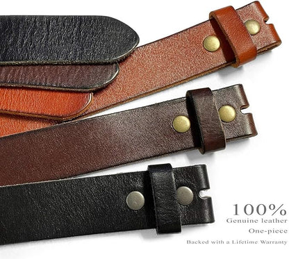 100% One-Piece Full Grain Leather Belt Straps with No Slot Hole/Slot Hole/Heavy-Duty, Multi Options 1-1/2" (38mm) Wide