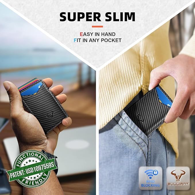 BULLIANT Men Wallet Gift Boxed,Slim Front Pocket Wallet Money Clip Card Holder 3.8"x2.7",Pop-up Access