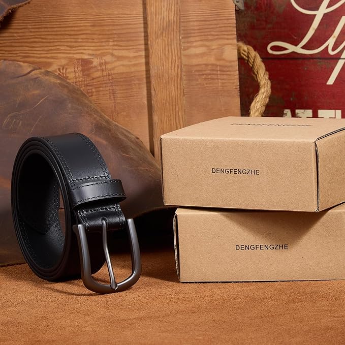 Men's Full Grain Leather Belt for Everyday Casual Jeans, 1.5" Handmade Men Leather Belts with Gift Box