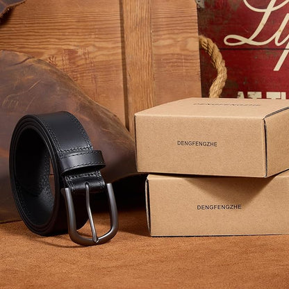 Men's Full Grain Leather Belt for Everyday Casual Jeans, 1.5" Handmade Men Leather Belts with Gift Box