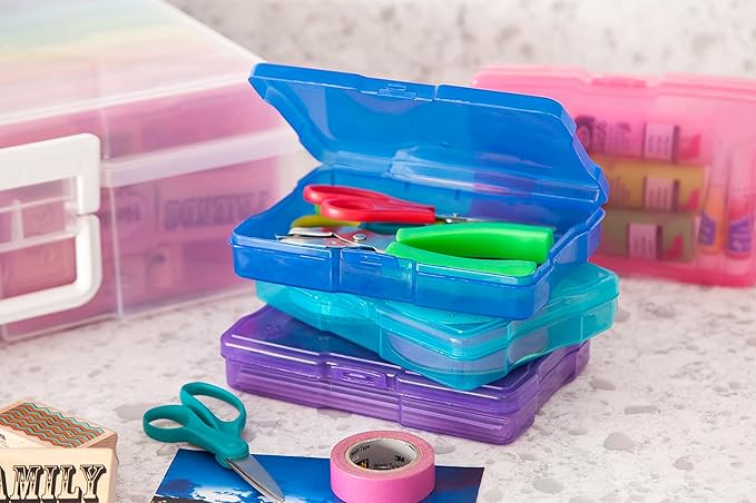 IRIS USA 4" x 6" |Made in USA| Photo Organizers and Picture Storage Box with Handle, 16 Inner Cases/Containers for Tasks, Stickers, Ephemera, & Flashcards - Clear/Multi-Color