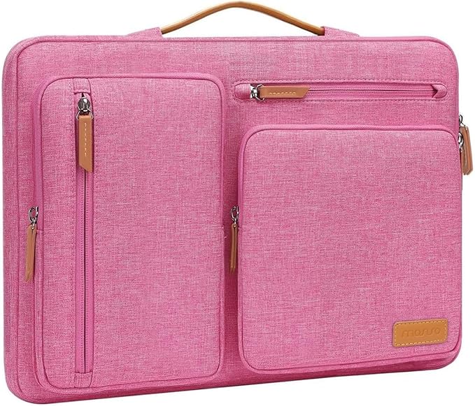 MOSISO 360 Protective Laptop Case 16 inch, 15-15.6 inch Laptop Sleeve Compatible with MacBook Pro 16, HP Acer Dell Lenovo ASUS, Side Open Carrying Case with 4 Zipper Pockets&Handle, Rose Red