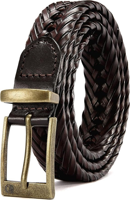 CHAOREN Leather Braided Belts for Men - 1 1/8" Mens Casual Woven Leather Belt for Dress Pant