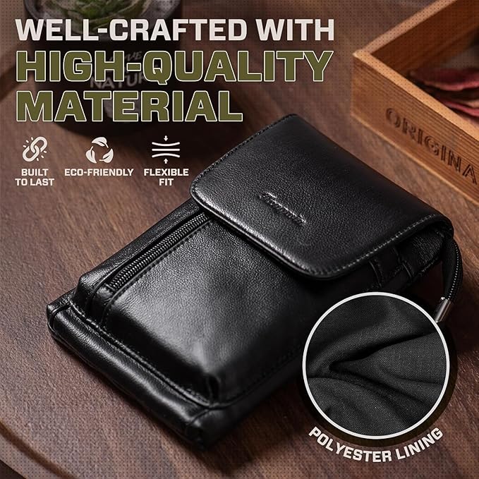 Hengwin Genuine Leather Small Crossbody Bag for Men Women, Cellphone Belt Pouch Bag, Travel Passport Wallet, Shoulder Holster (Black)