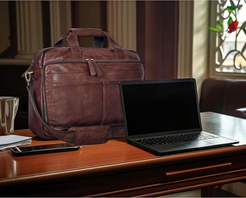 Oak Leathers Leather Messenger Bag for Men and Women - Laptop Briefcase Bag For College, Office, Adjustable Shoulder Strap