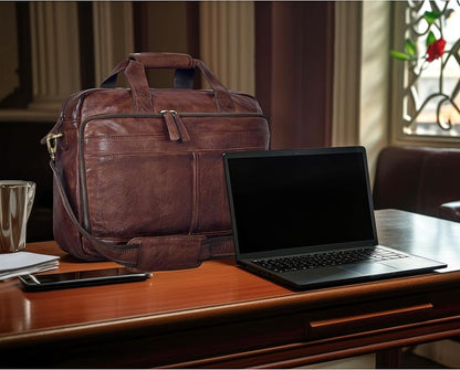 Oak Leathers Leather Messenger Bag for Men and Women - Laptop Briefcase Bag For College, Office, Adjustable Shoulder Strap