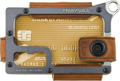 Trayvax Contour Wallet, RFID Front Pocket Money and Credit Card Holder, Minimalist Slim Leather Metal Wallet for Men and Women, Raw Tobacco Brown