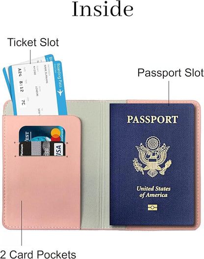 PU Leather Passport Holder Covers Case, Waterproof Rfid Blocking Travel Wallet Passport Holder(Warm Nude)