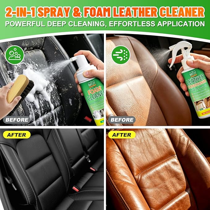 Leather Cleaner and Conditioner Kit – Car Leather Cleaning and Care Kit for Synthetic & Faux Leather, Cleans, Conditions & Protects Automotive Interior, Furniture, Shoes & Boots – 5 Piece Set