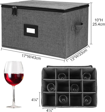 Mayniu Stemware Storage Containers, Wine Glass Storage Box with Adjustable Dividers – Hard Shell Top, Stackable for Glasses, Crystal & Glassware – Ideal for Packing, Moving & Home Organizer (Black)