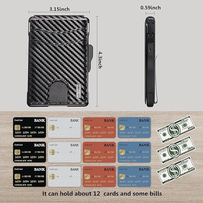 umoven Wallet for Men - with Money Clip Slim Leather Slots Credit Card Holder RFID Blocking Bifold Minimalist Wallet (Carbon Black)