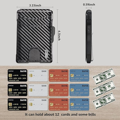 umoven Wallet for Men - with Money Clip Slim Leather Slots Credit Card Holder RFID Blocking Bifold Minimalist Wallet (Carbon Black)