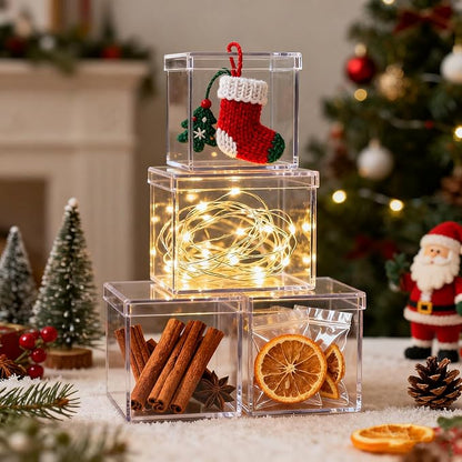 Clear Acrylic Box with Lid, 4 Pack 2.6x2.6x2.6 Inches Clear Decorative Boxes Acrylic Square Cube Storage Container Drawer Organizer for Vanity Jewelry Accessories