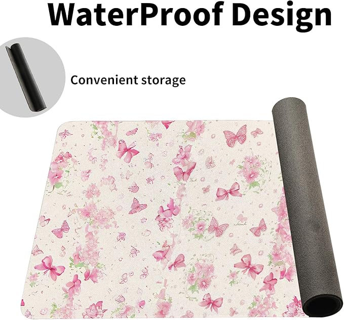 Butterfly Theme Desk Mat for Women, Large PU Leather Desk Pad with Non-Slip Base, Romantic Office Keyboard Mat for Gaming & Home Work, Enchanting Gift Idea(23.6x11.8 Inch)