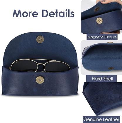 Leather Sunglasses Case Genuine Eyeglass Holder Reading Glasses Protector Vintage Eyewear Storage for Men and Women