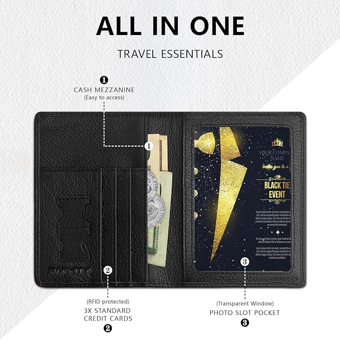 BAPHITY Genuine Leather RFID Blocking Passport Holder Wallet with Zipper Hidden Pocket,Luxury Cover for Men Women,Ideal Gift-black