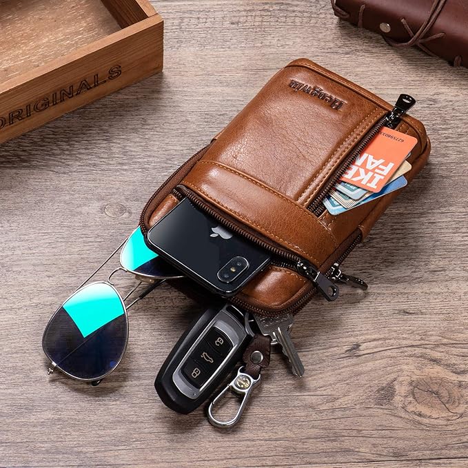 Hengwin Genuine Leather Crossbody Bag for Men/Women, Small Messenger Bag Cell Phone Purse Shoulder Holster Passport Pouch