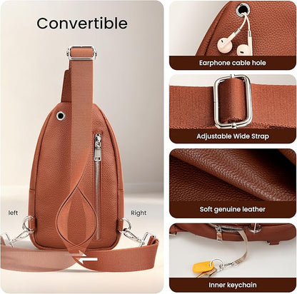 befen Genuine Leather Small Sling Bag for Women Anti-Theft Crossbody Chest Bags Multi-Pockets Fanny Pack with RFID Card Slots