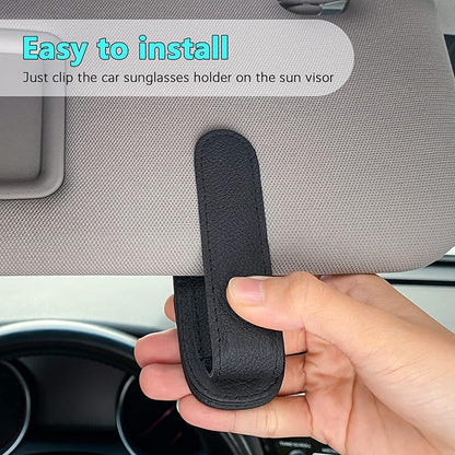 Visonx Sunglass Holder for Car Visor Clip, Magnetic Leather Eyeglass Hanger Clip for Car, Square Car Visor Accessories (Black)
