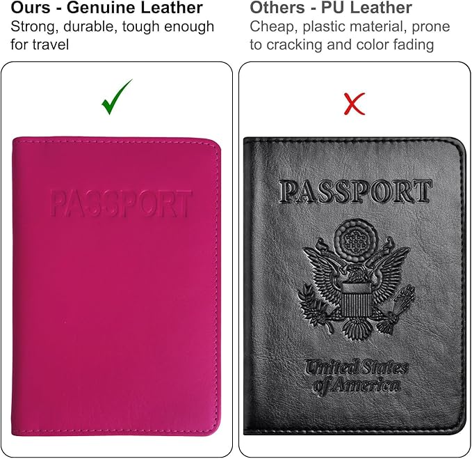 Bright Pink Genuine Leather RFID Passport Cover