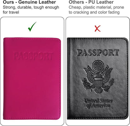 Bright Pink Genuine Leather RFID Passport Cover