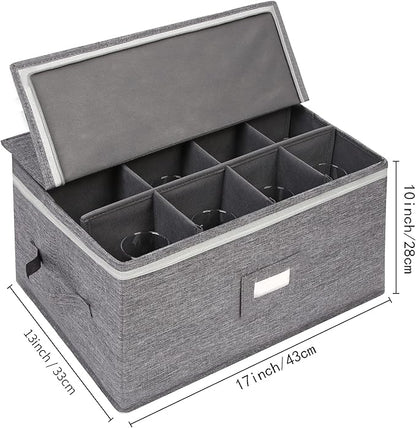 popoly Stemware Storage Containers (2 pack), Wine Glass Storage Box with Dividers for Glassware or Crystal, Holds 12 Red or White Wine Glasses, Hard Top and Stackable (Grey)