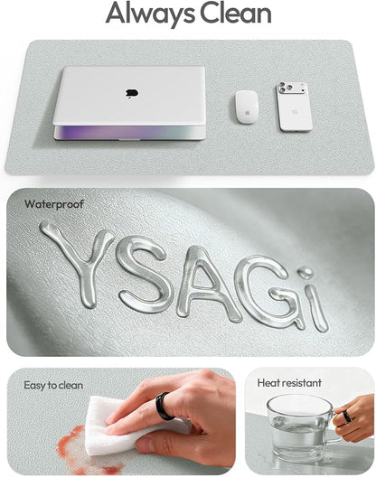 YSAGi Leather Desk Pad Protector, Office Desk Mat, Large Mouse Pad, Non-Slip PU Leather Desk Blotter, Laptop Desk Pad, Waterproof Desk Writing Pad for Office and Home (Silver, 47" x 17")