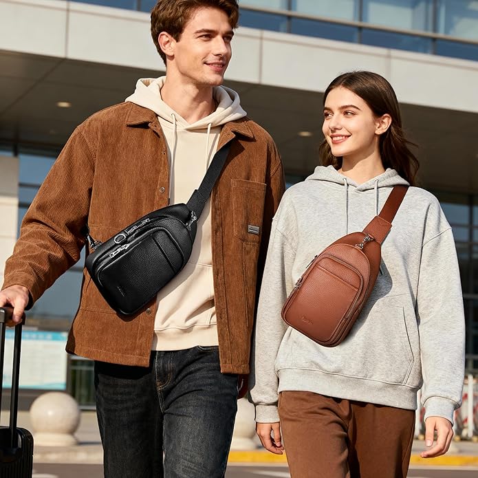 befen Genuine Leather Small Sling Bag for Women Anti-Theft Crossbody Chest Bags Multi-Pockets Fanny Pack with RFID Card Slots