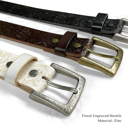 Cowboy Cowgirl Western Tooled Floral Embossed Full Grain Genuine Leather Belt Strap 1-1/2"(38mm) Wide