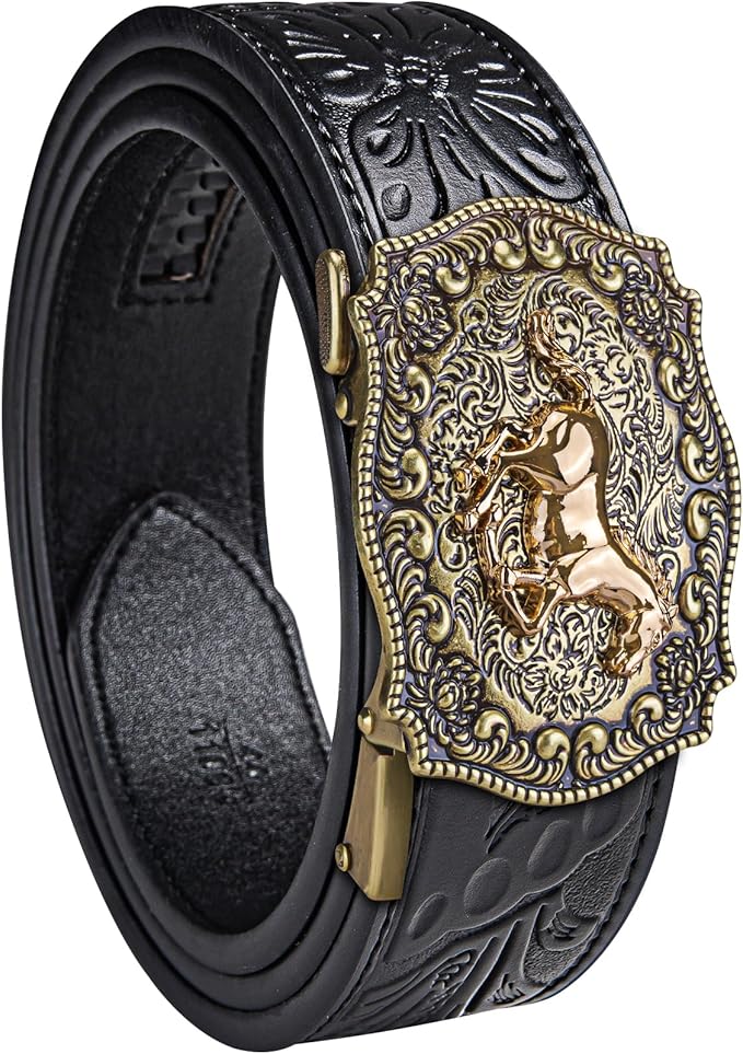 Barry.Wang Mens Belts Leather Ratchet Automatic Buckle Slide Click 1 3/8" Designer Dress Fashion Classic Casual Work Business