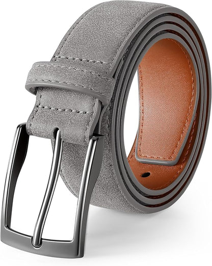 XZQTIVE Mens Suede Belt - 1 3/8" Genuine Leather Dress Belt for Jeans Dress Handmade Classic Every Day Belt