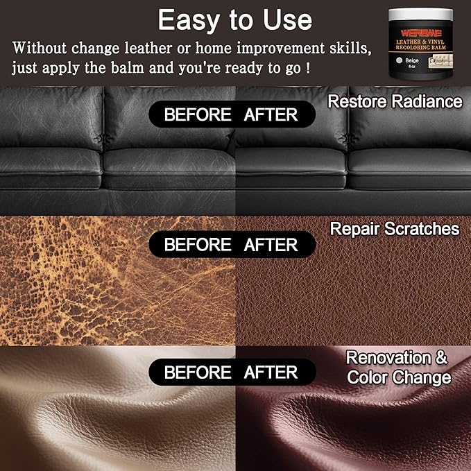 Leather Recoloring Balm & Color Restorer - Multipurpose Dye & Paint for Faded Leather Couches, Car Seats, Shoes | Fix Scratches on Clothing, Furniture & Accessories(Beige)